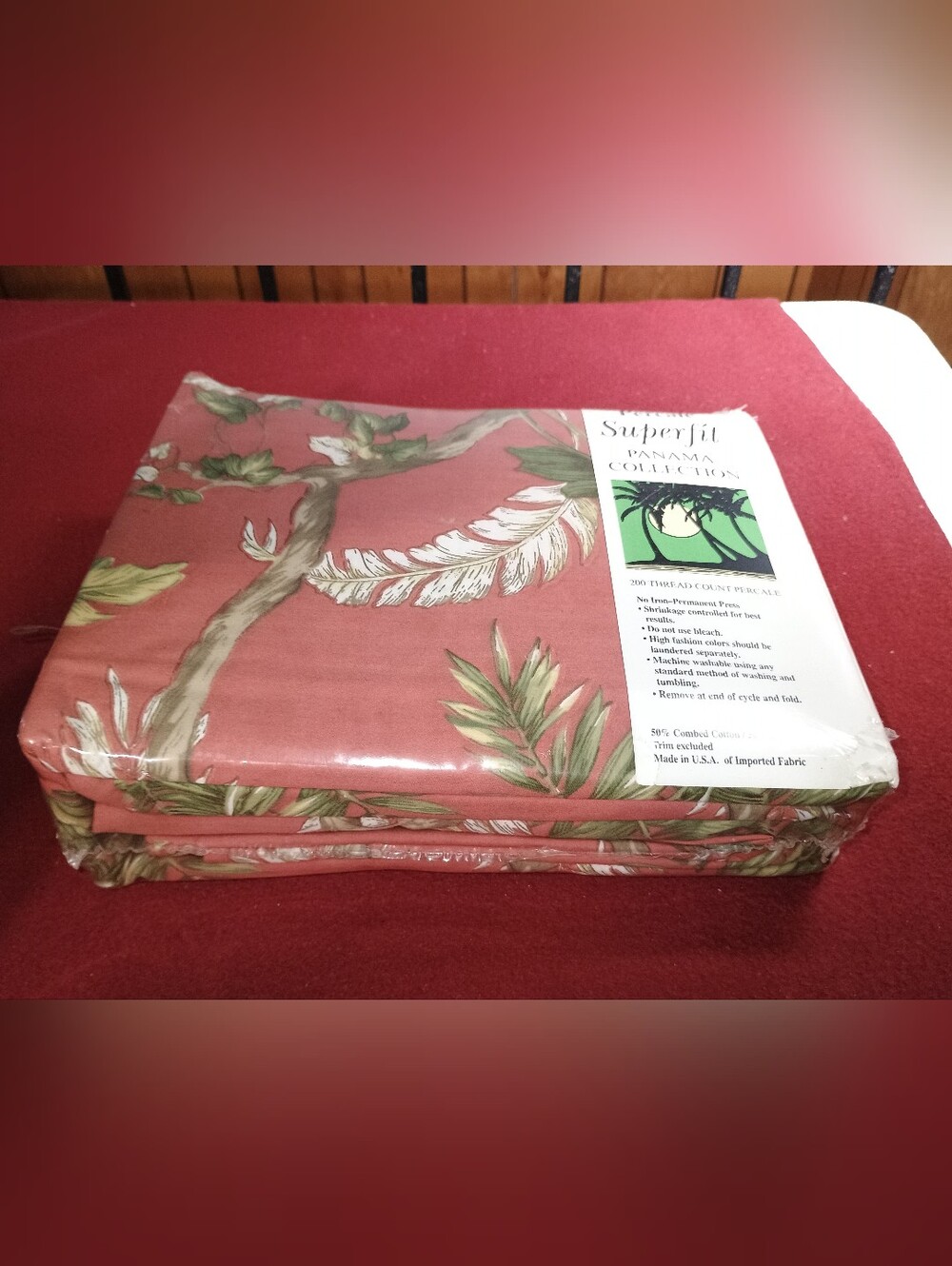 Vintage Superfit Panama Collection Percale Queen Sheet Set Coral Floral Tropical - Picture 6 of 6